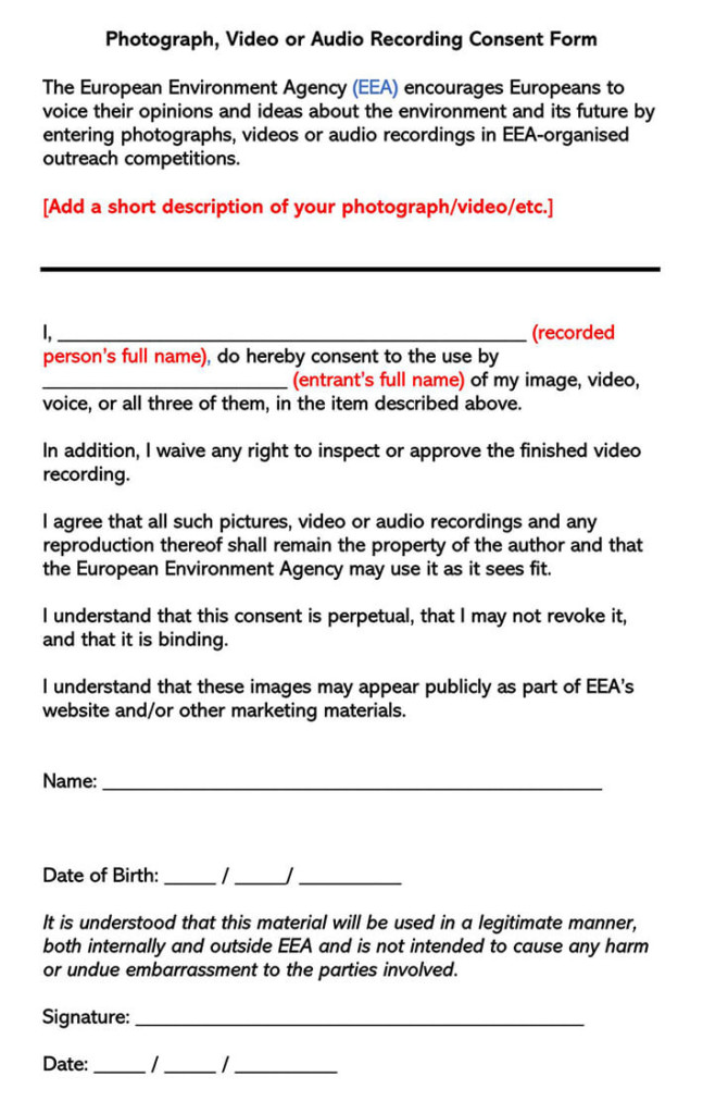 Consent Form Template For Video Recording