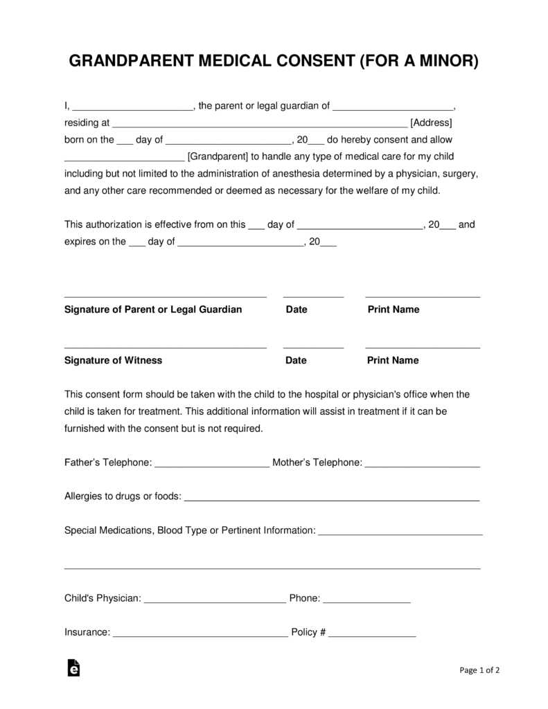 Free Medical Consent Form For Grandparents