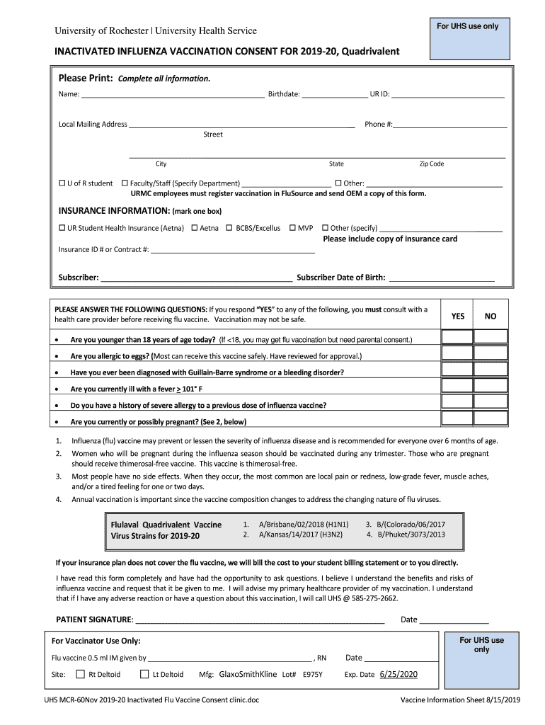 Influenza Vaccine Informed Consent Form