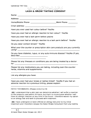 Brow Wax And Tint Consent Form