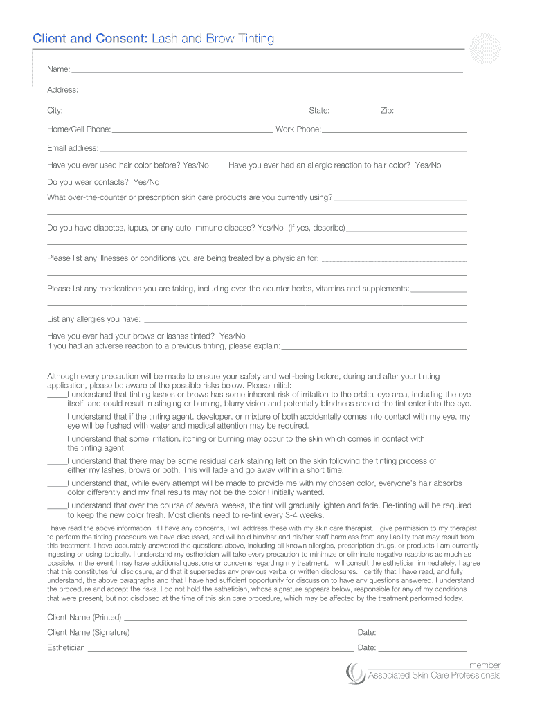 Lash And Brow Tint Consent Form