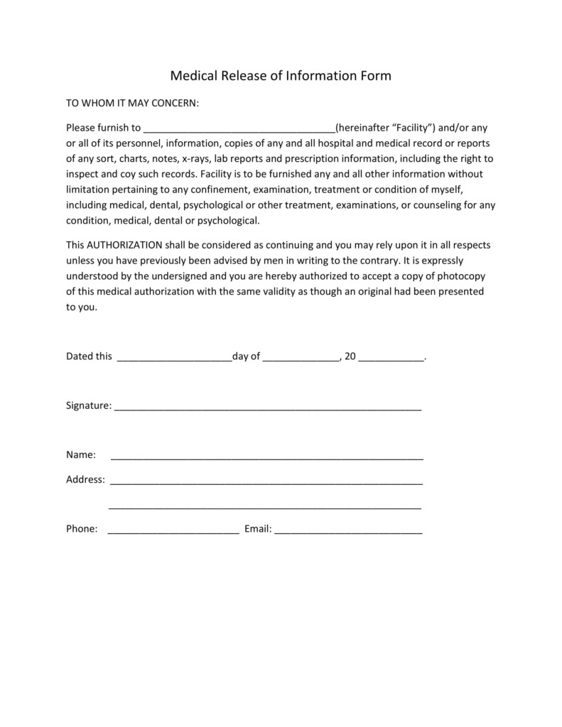 Release Of Information Consent Form