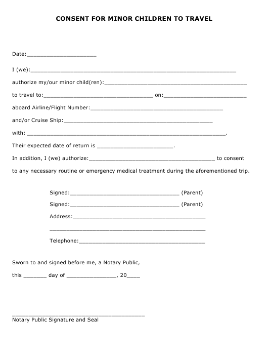 Minor Travel Consent Form In English And Spanish