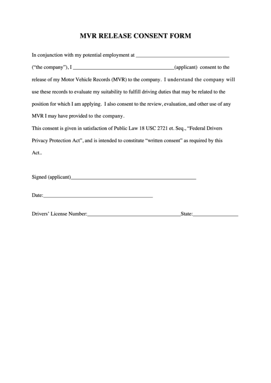 Mvr Consent Form