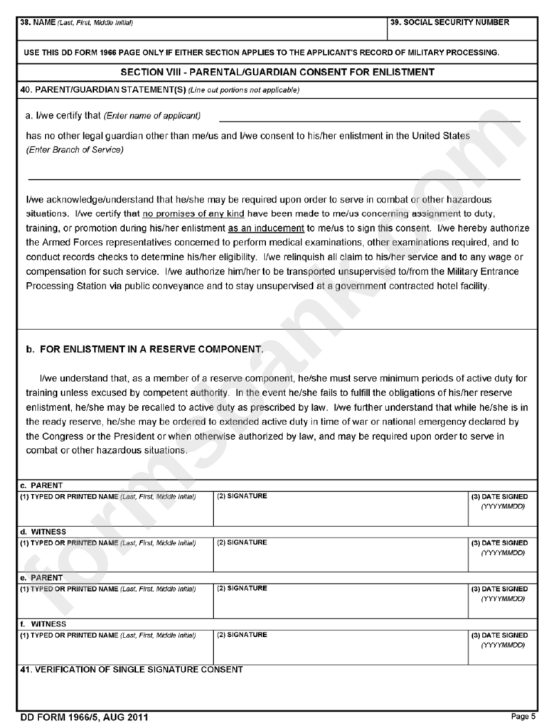 Army Parental Consent Form