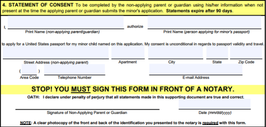 Form Ds-3053 Statement Of Consent From The Non-applying Parent/guardian