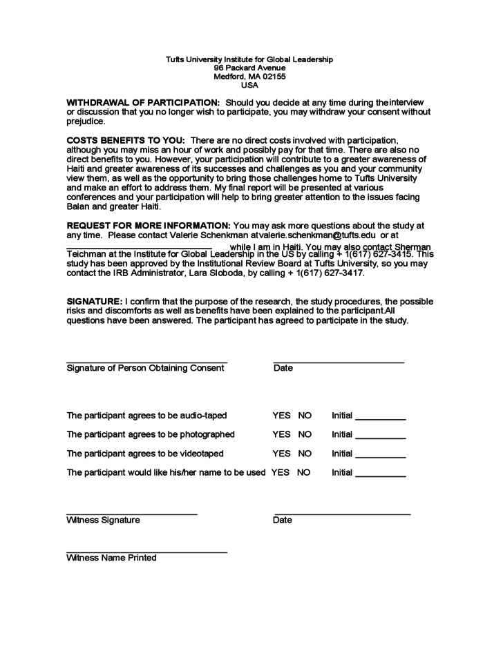 Consent Form For Research Project