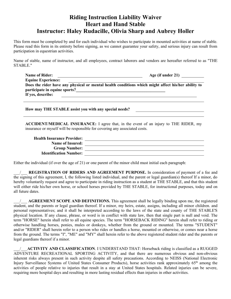 Horse Riding Consent Form