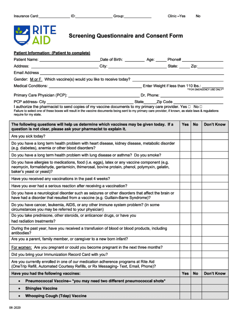 Rite Aid Screening Questionnaire And Consent Form