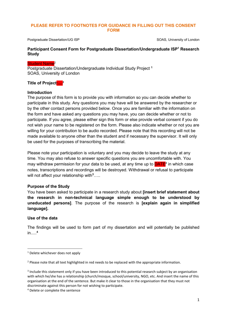 Sample Consent Form For Dissertation Research