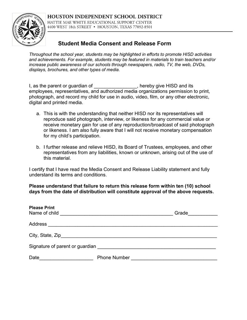Media Consent Form For Students