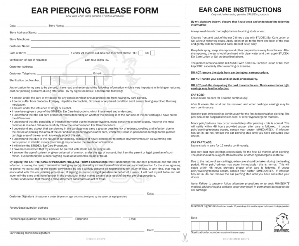 Claire's Ear Piercing Consent Form