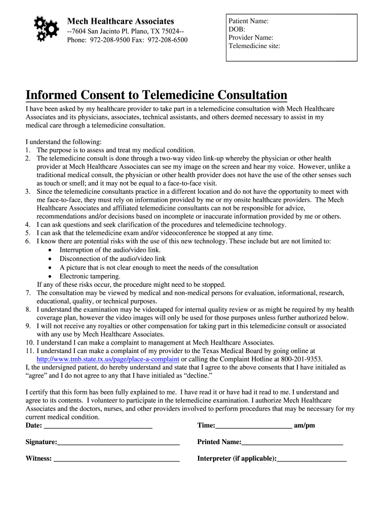 Telehealth Consent Form Pdf