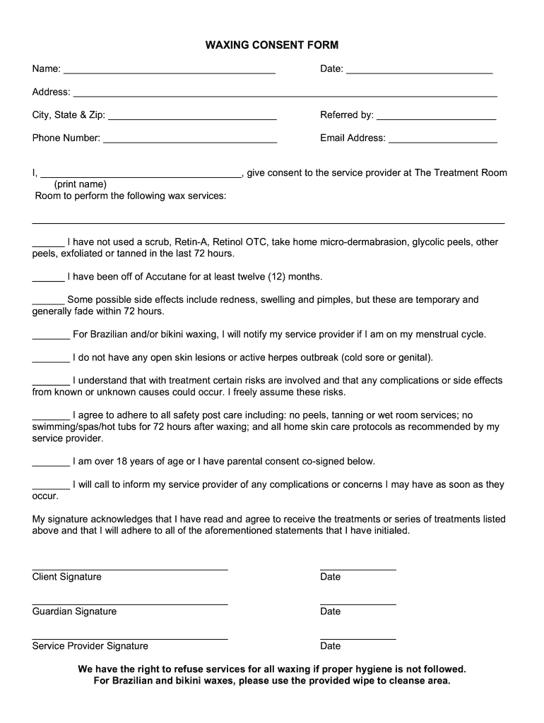 Waxing Consent Form Free